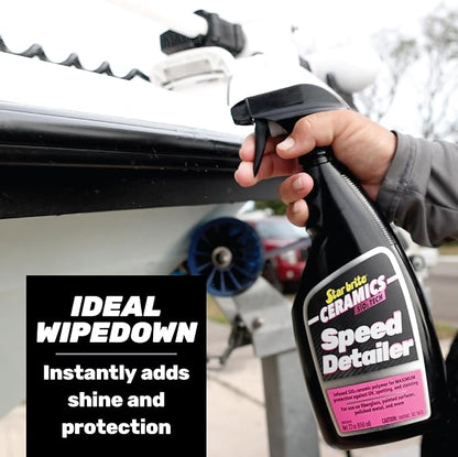 STAR BRITE Ceramics Speed Detailer SiO2 Infused - Ultimate Shine & Protection for Vehicles & Boats, Enhances Water Beading 22 oz Spray (203722)