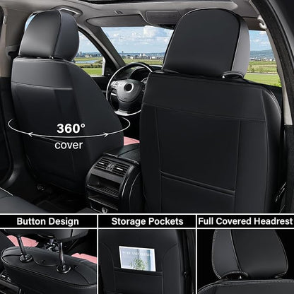 Coverado Front Seat Covers, Car Seat Covers Front Seats, Leather Seat Covers for Cars, Automotive Seat Covers Car Seat Protector Car Accessories Fit for Most Sedans SUV Pick-up Truck(Black&Pink)