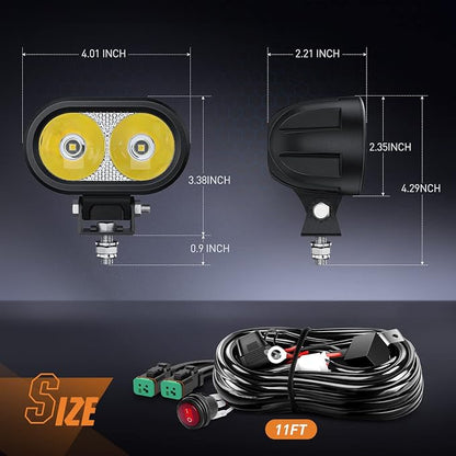 Nilight 2 PCS 4 Inch Motorcycle LED Pods 2100LM Built-in EMC Driving Light Super Spotlight Offroad Fog Lights w/ 16AWG DT Wiring Kit for Motorbike SUV ATV Truck Boat Tractor Forklift