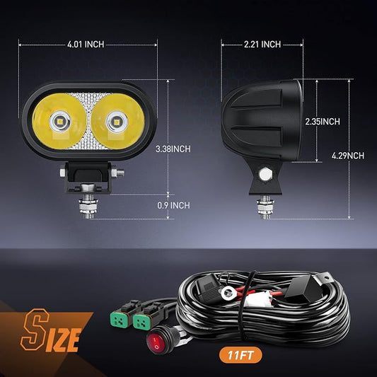 Nilight 2 PCS 4 Inch Motorcycle LED Pods 2100LM Built-in EMC Driving Light Super Spotlight Offroad Fog Lights w/ 16AWG DT Wiring Kit for Motorbike SUV ATV Truck Boat Tractor Forklift