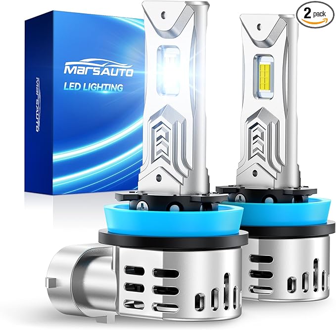 Marsauto H11/H9/H8 Light Bulbs, 60000LM 1200% Brightness, Real 1:1 Design, H9/H8 Fog Lights 6500K White, Plug N Play, 80000+ HRS Lifespan, IP68, Pack of 2