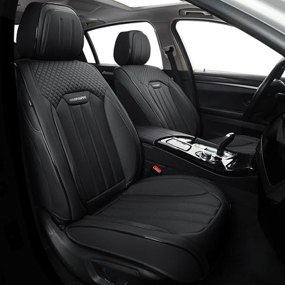 Leather Seat Covers for Cars, 2Pcs Universal Front Automotive Seat Covers, Full Coverage Waterproof Car Seat Covers for Most Trucks, SUVs, Sedans, Luxury Breathable Auto Seat Cover, Black