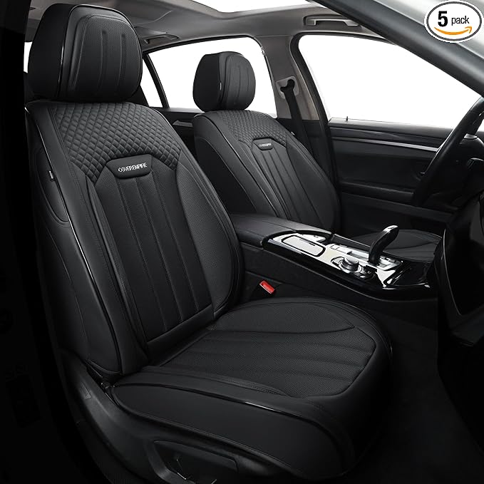 Car Seat Covers Full Set, Leather Seat Cover for Cars, 5 Seats Waterproof Automotive Seat Covers Fit Toyota Rav4 Camry Corolla Cruze CRV Accord, Black