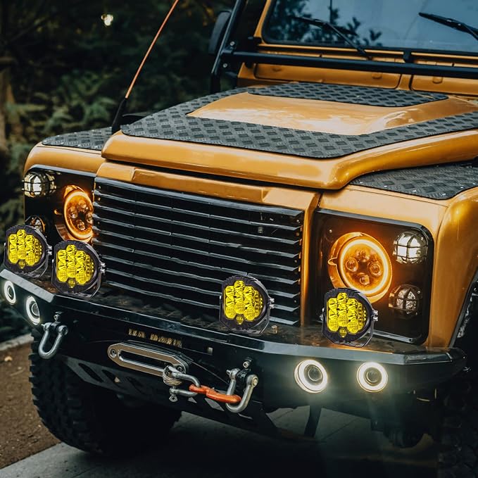 LIGBT 4PCS 7 Inch Amber Round LED Offroad Lights 90W Amber Yellow Off Road Light Fog Lights Driving lightsWaterproof Light Pods for Pickup Trucks 4x4 SUV ATV UTV