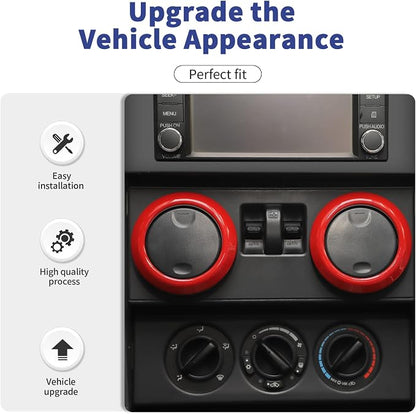 10PCS Full Set Interior Trim Kit Compatible with 2007-2010 Jeep Wrangler JK JKU,Co-Pilot Grab Handle Dashboard Frame Bezel Side Outlet Cover Trim (Red)