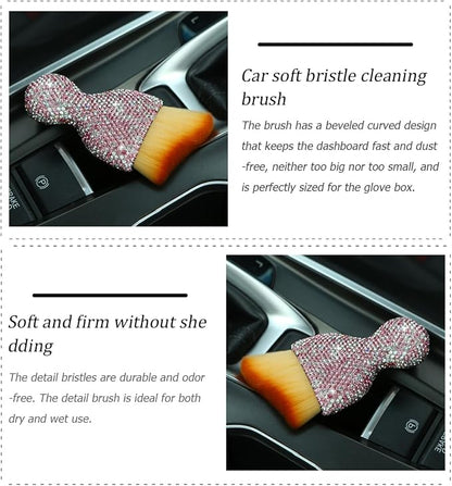Bling Car Interior Dust Brush, Crystal Rhinestone Soft Auto Detailing Cleaning Brush, Sparkling Diamond Vehicle Dashboard Air Vent Cleaner for Women Girls, Universal for Vehicles (Pink)