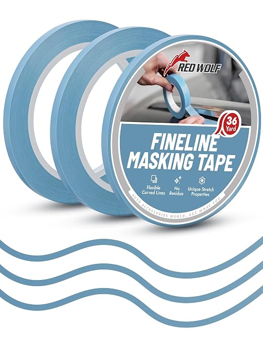 RED WOLF 1/2" x 36yd PVC Fine Line Pinstriping Tape 3 Rolls, Automotive Car Paint Masking Tape for Sharp Graphic Design Curves Conformable Stretch Fineline Pinstripe Tape for Motorcycle DIY Paint Art
