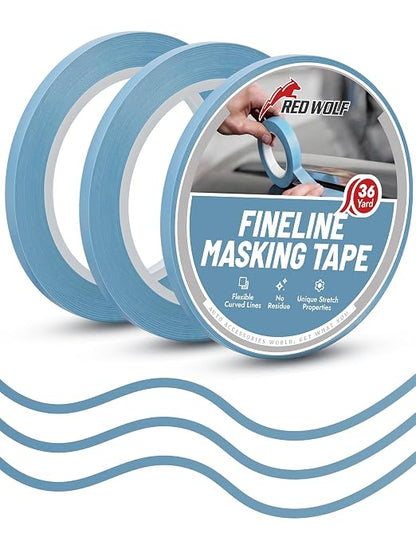 RED WOLF 1/2" x 36yd PVC Fine Line Pinstriping Tape 3 Rolls, Automotive Car Paint Masking Tape for Sharp Graphic Design Curves Conformable Stretch Fineline Pinstripe Tape for Motorcycle DIY Paint Art