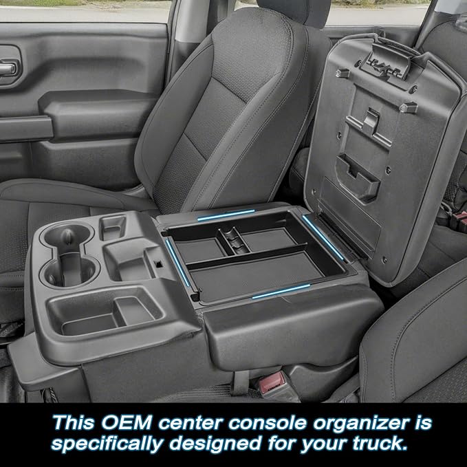JKCOVER Center Console Organizer Tray Compatible with 2019-2026 Silverado/Sierra 1500 and 2020-2026 Silverado/Sierra 2500HD 3500HD Accessories Armrest Storage Box (Only for Split Bench Seat)