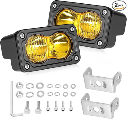 Yellow LED Pods, AKD Part 3 Inch CREE LED Ditch Lights 40W Spot Flood Combo LED Fog Lights Small Yellow Chase Light Bar Pods 2 Pack for Truck Motorcycle Dirt Bike SUV UTV ATV Surron Toyota