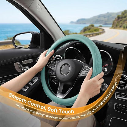 Zpana Car Steering Wheel Cover, 14.5-15" Breathable Soft Leather Vehicle Steering Wheel Protector with Anti-Slip Lining, Comfortable Auto Interior Decoration Accessories, Universal Fit (Tiffany Lane)