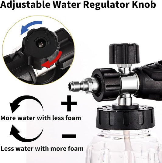 FENG PAI Foam Cannon for Pressure Washer with Dual-connector Accessory, 7 Power Washer Sprayer Nozzles, 1/4" Quick Connect Double Tip Attachment Soap Bottle Sprayer Soap, 3600 PSI (Clear)