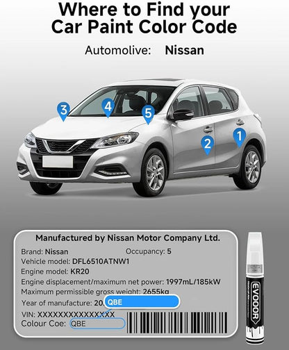 Touch Up Paint Compatible with Nissan Exact Match 2 in 1 Touch up Paint for Chips and Nicks Repair (Everest White Pearl Tricoat(QBE))