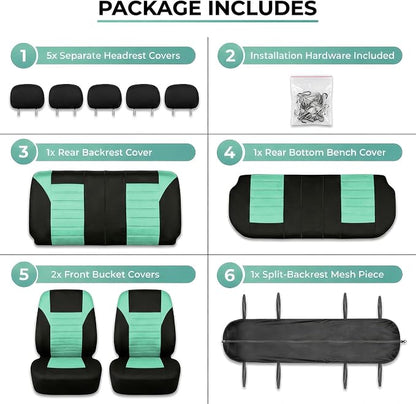 FH Group Automotive Car Seat Covers Full Set Premium 3D Air Mesh Front Seat Covers, Airbag Compatible & Split Bench Cover Universal Fit Interior Accessories for Cars Trucks and SUVs - Mint