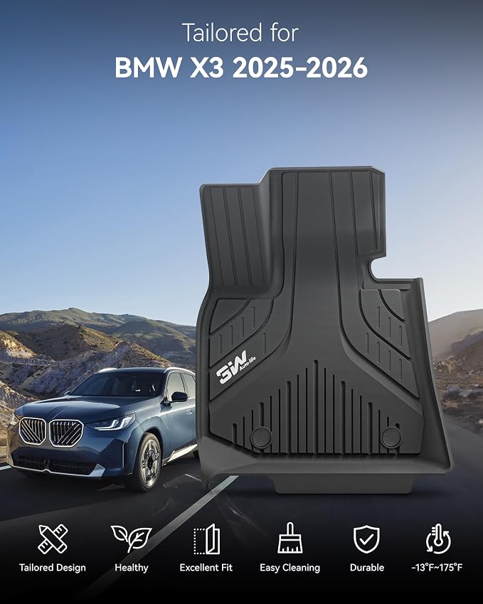 3W Floor Mats & Cargo Liner Fit for 2025 2026 BMW X3 G45, Seatback Protector Mats Cover, Trunk Mat TPE All Weather Custom Car Accessories Full Set BMW X3 30/50M xDrive