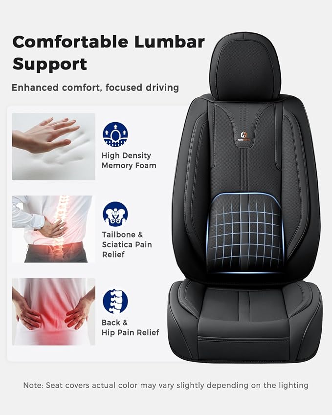 Huidasource Car Seat Covers Full Set Luxury Nappa Leather, Seat Cover with Velcro Adjustable, Airbag, Lumbar Support, Cooling and Heating, Car Seat Covers Universal Fit for Most Cars SUV Trucks, Black