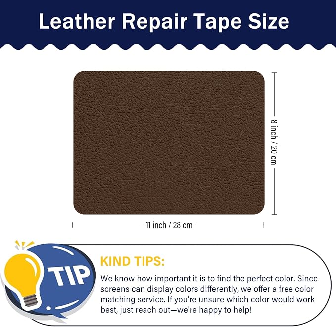 Zenyao Leather Repair Patch Tape - Self Adhesive Leather Repair Kit for Car Seat Furniture, Heavy Duty Vinyl Repair Patch for Couch Sofa, Waterproof Fix for Tears, 8x11 Inch Sheet, 2 Pieces, Brown