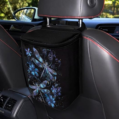 BIGCARJOB Purple Dragonfly Car Trash Can Bin for Back Seat, Leak Proof, Hanging, Vehicle Trash Can for SUV Truck Van, Automotive Garbage Can for Front Seat