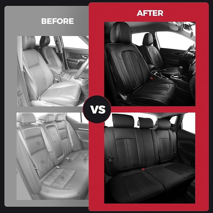 FREESOO Black Car Seat Covers Full Set, Universal Leather Seat Covers for Cars Trucks SUV, Waterproof Car Seat Cover Back Seat and Front, Breathable Car Seat Protector Cushion Fit for Most Vehicles
