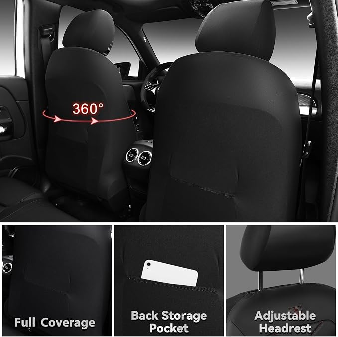 CAR PASS Luxury Nappa Leather Front Seat Covers, Water Resistant 3D Foam Seat Covers with Lumbar Support, Breathable Auto Seat Cover Airbag Compatible Universal Fit for Sedan SUV Van Truck, Black Red