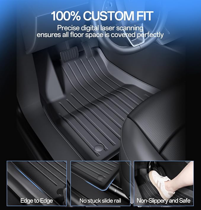 2025 New Version Floor Mats for Model 3 Highland - Full Set All Weather TPE Front, Rear, Cargo & Sub-Trunk Mats, 6-Piece Custom Fit