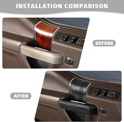 Jimen Compatible with Ford F150 4 Door 2015-2020, 8PCS Inner Door Handle Cover Trim Kits (Black Wood Grain)
