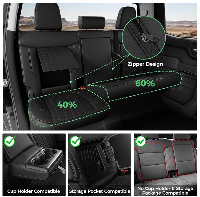 Custom Leather Seat Covers for Silverado/Sierra 1500 2019-2026, 2500HD 3500HD 2020-2026 Crew Cab Full Set with Jump Seat Cover (Armrest Storage Version Only), Truck Accessories