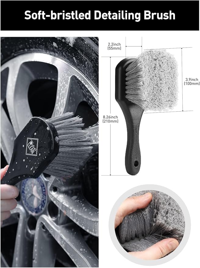 Fantasticlean 7PCS Car Wheel Brush Kit, Tire Brush for Car Owners & Auto Detailers, Soft-bristled Rim Brush, Flat Wheel Brush, Double-Ended Detailing Brush and Pads for Home Shop, Cars Trucks RVs