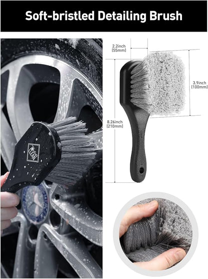 Fantasticlean 7PCS Car Wheel Brush Kit, Tire Brush for Car Owners & Auto Detailers, Soft-bristled Rim Brush, Flat Wheel Brush, Double-Ended Detailing Brush and Pads for Home Shop, Cars Trucks RVs