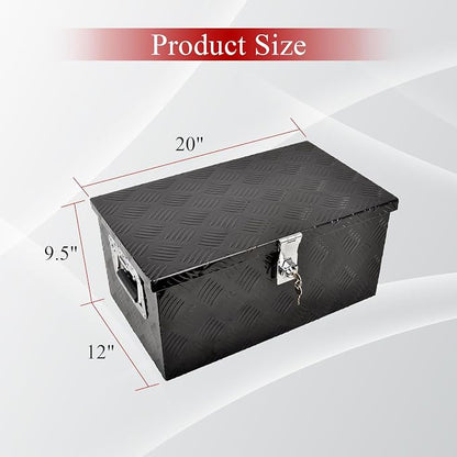 20''Inch Aluminum Truck Tool Box Truck Bed Toolbox Truck Trailer Chest Box Trailer Underbody Storage Organizer Waterproof Square Storage Organizer w/Lock & Keys Black(‎20" Lx12 Wx9.5 H)