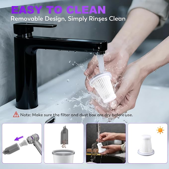 Handheld Car Vacuum Cordless, 22000PA Strong Suction Mini Vacuum Cleaner with Brushless Motor, 4-in-1 Portable Vacuum for Car Detailing, Home, Office & Travel, Silver Purple