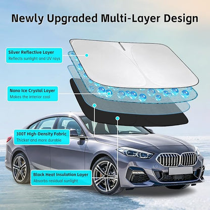 Windshield Sun Shade for BMW 2 Series 2014-2026 Sunshade 300T Windshield Cover Shield Protector Blocks UV Rays Custom Fit 2 Series Front Window Shade Windshield Accessories Keep Cool Foldable