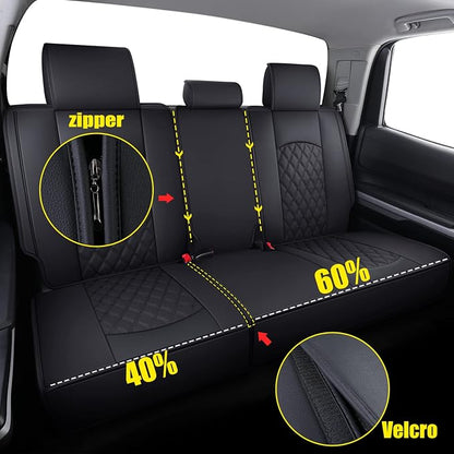 YIERTAI Back Tundra Seat Covers Compatible with Toyota Tundra 2008-2022 2023 2024 2025 2026 Crewmax Cab 1794 Edition Platinum Split Bench 40/60 Waterproof Faux Leather(1 Rear Seat Cover/Black)