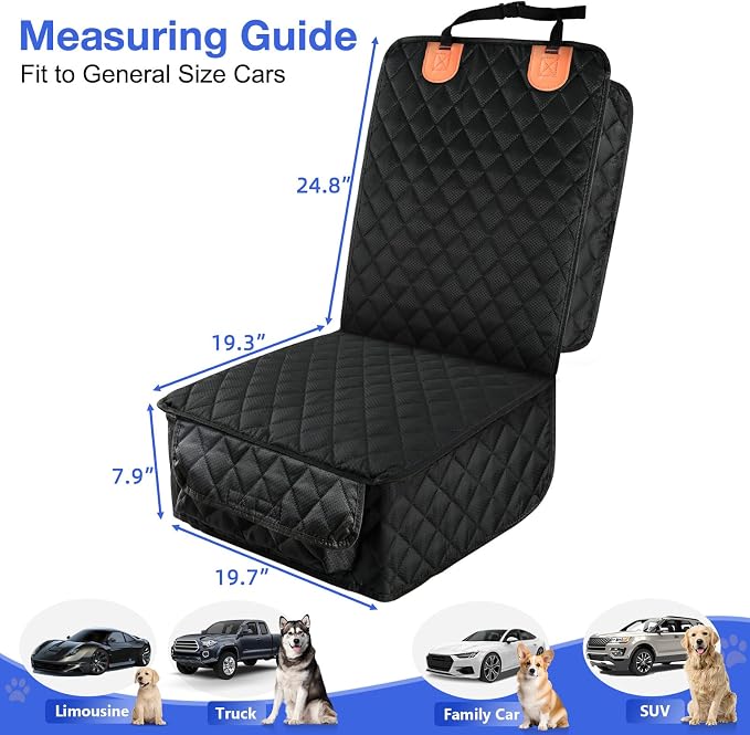 PETICON Front Seat Cover 2 Pack, Full Protection Dog Car Seat Cover with Side Flaps, Nonslip Scratchproof Captain Chair Seat Cover Fits for Cars, Trucks, SUVs, Jeep, Black