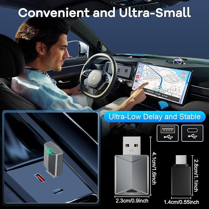Wireless CarPlay Adapter, Mini Size Apple Carplay Wireless Adapter Plug and Play for Cars with Built-in CarPlay and iOS 10+