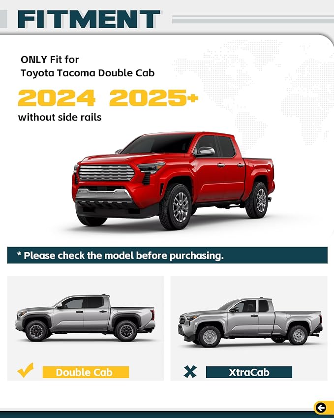 Trumgeta Basic Model Roof Rack Cross Bars Fit for 2024 2025 2026 Toyota Tacoma Double Cab Crossbars Luggage Cargo Carrier for Cargo Bike Kayak Snowboard No Drill Rooftop Accessories