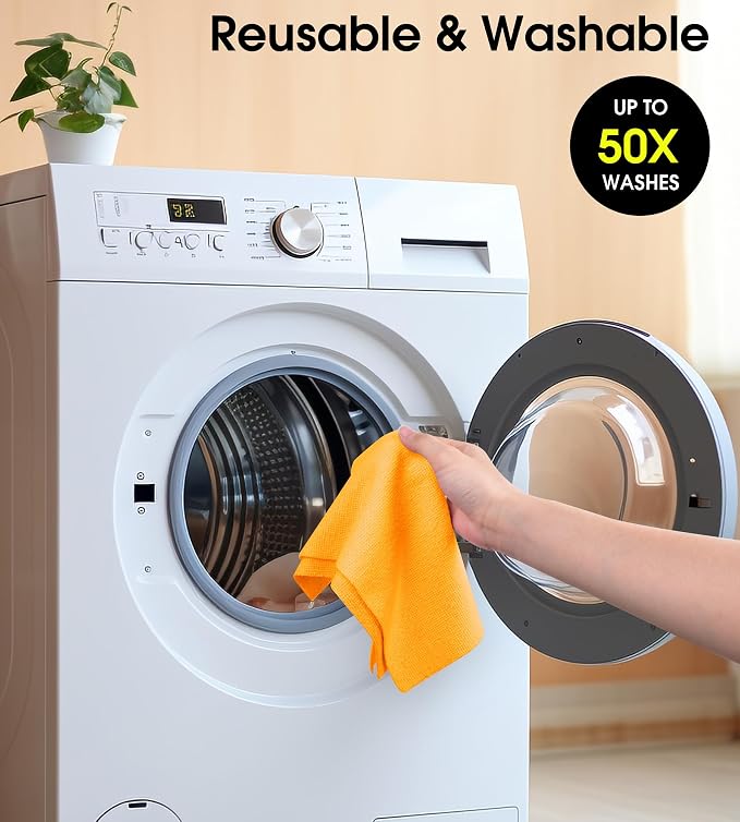 Microfiber Cleaning Cloth Roll–100 Pack, Tear Away Microfiber Towels, Reusable, Washable, Scratch-Free, Kitchen Towels for Car, Home, Kitchen, Glass, Dishes(Tangerine Yellow)
