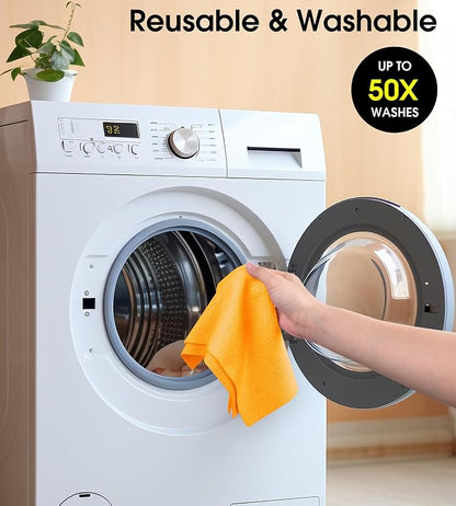 Microfiber Cleaning Cloth Roll–100 Pack, Tear Away Microfiber Towels, Reusable, Washable, Scratch-Free, Kitchen Towels for Car, Home, Kitchen, Glass, Dishes(Tangerine Yellow)