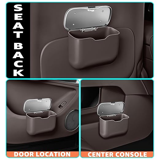 HOLDCY Car Trash Can, Waterproof Multi‑Functional Auto Trash Bin for Door/Console/Seat Back, Universal Vehicle Garbage Can for Car/Truck/SUV Drivers (Brown)