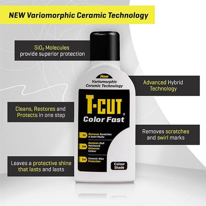 T-Cut Color Fast 3-in-1 Paint Restorer, White - Scratch Remover, Ceramic Car Wax & Color Enhancer - Removes Swirls & Oxidation, 17 oz