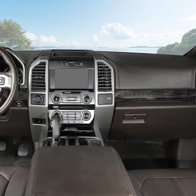 Jimen Compatible with Ford F150 2015-2020, 4PCS Center Console Panel Dash Cover Interior Trim Accessories (Black Wood Grain)