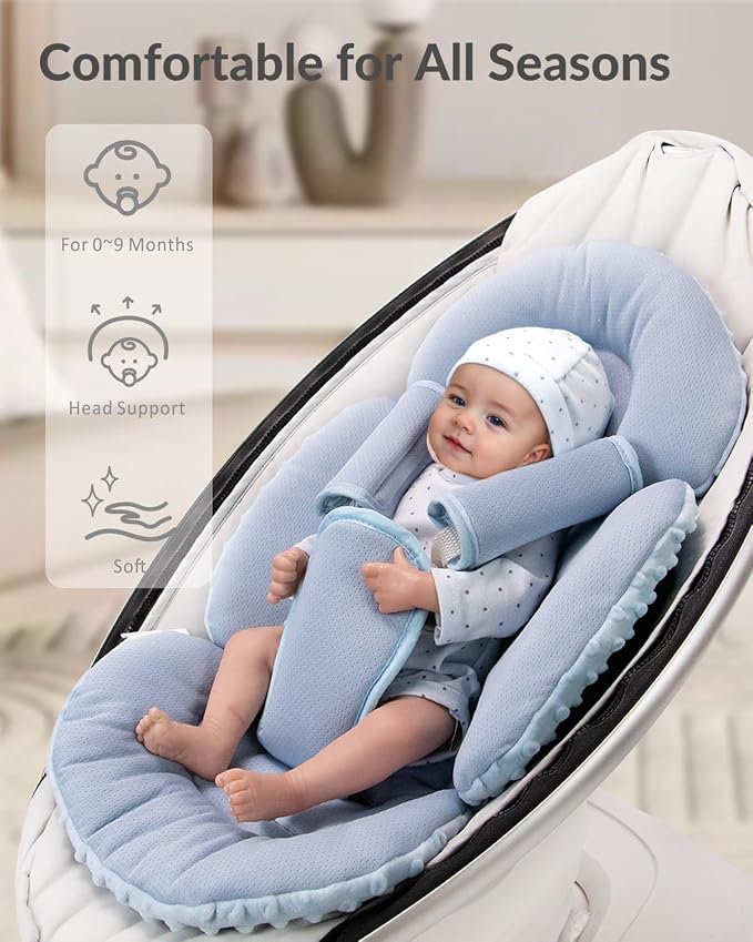 Generic Infant Insert Compatible with Mamaroo Swing & Graco Swing and Infant Car Seat, Newborn Insert Baby Head Body Support, Reversible Design, Breathable Soft Fabric, 1Pcs - Dots, Dark Blue