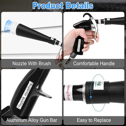 Air Blow Gun Car Detailing Dry Cleaning Gun High Pressure Cleaning Tool, Dryer Blower for Car Surfaces Quickly Blasts Dust, Works with Air Compressor (Black, 2 Set Nozzle)