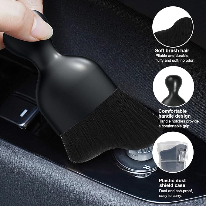 Ziciner Car Detailing Brush, Curved Soft Bristles Auto Removal Dust Collectors, Universal Vehicle Dashboard, Air Conditioner Vents etc Interior Cleaning Tool Accessories (Black)