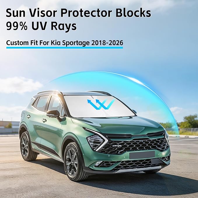 Windshield Sun Shade for Kia Sportage 2018-2026 Sunshade 300T Windshield Cover Protector Blocks UV Rays Custom Fit Sportage Front Window Shades Windshield Accessories Keep Cool Foldable