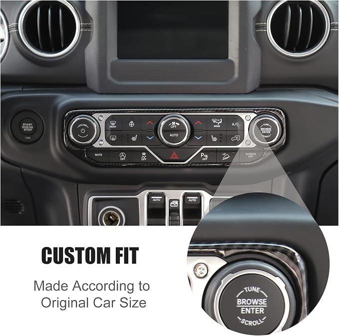 RT-TCZ Air Conditioning Dashboard Center Console Control Trim Panel Cover Interior Accessories Decoration Trim Kit for 2018-2022 Jeep Wrangler JL JLU & Jeep Gladiator JT (Carbon Fiber Grain)