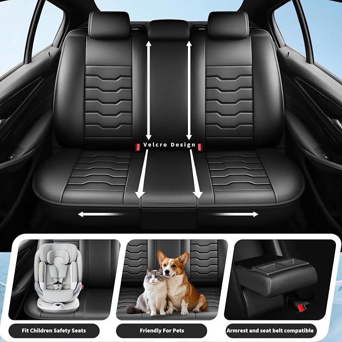 Fit Compass Car Seat Covers for Jeep Compass 2007-2025 2026 -Full Set Premium Leather, Waterproof & Breathable，All-Weather Seat Cushion Protecto & Airbag Compatible, 5 Seats Black
