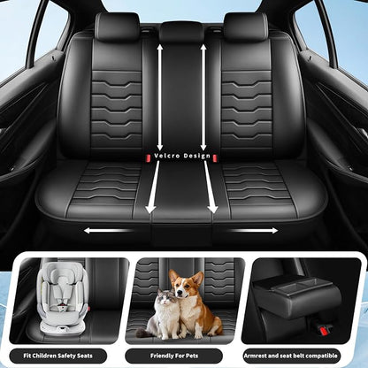 Fit Compass Car Seat Covers for Jeep Compass 2007-2025 2026 -Full Set Premium Leather, Waterproof & Breathable，All-Weather Seat Cushion Protecto & Airbag Compatible, 5 Seats Black
