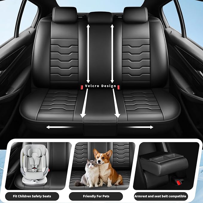 Fit Renegade Car Seat Covers for Jeep Renegade 2015-2024 -Full Set Premium Leather, Waterproof & Breathable，All-Weather Seat Cushion Protecto & Airbag Compatible, 2 Front Seat Black