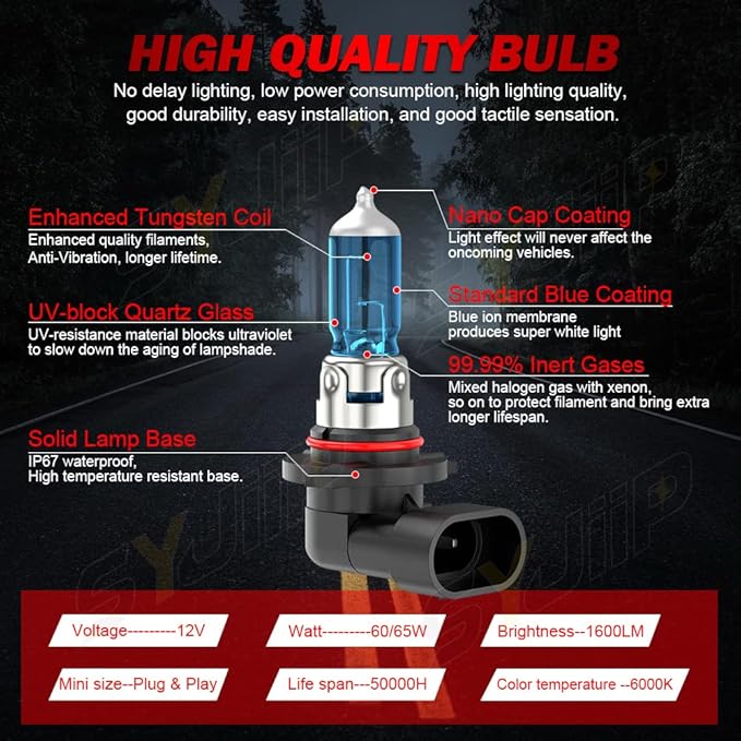 Upgraded Halogen Headlight Bulbs For Subaru Impreza 2008 2009 2010 2011 2012 2013 2014 2015 2016 2017 2018 2019 2020 2021 2022 2023, High Low Beam Headlamp Lights, 6000K White, 300% Brightness, 4-Pack